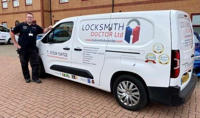 The Locksmith Doctor Gary with his van, he fits the panic buttons and emergency help 